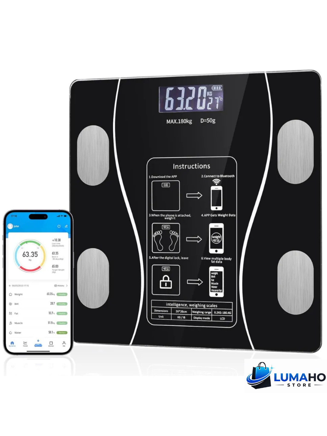BASCULA DIGITAL CON BLUETOOTH|